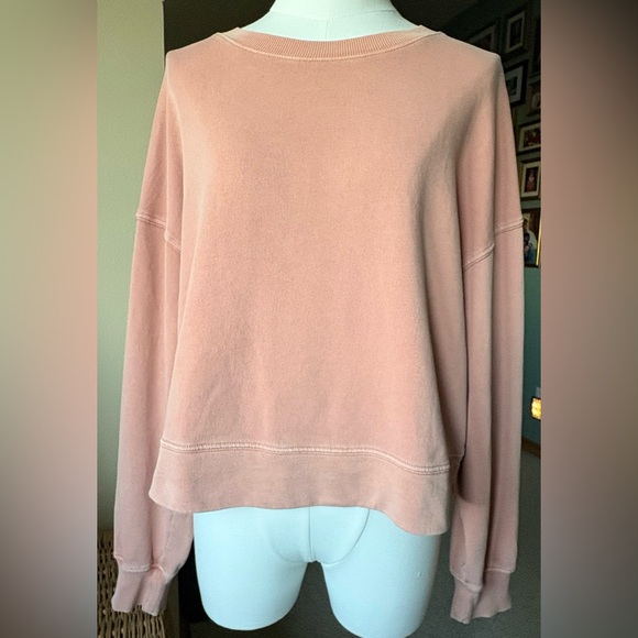 Z Supply VINTAGE Distressed Salmon Color Crew Neck Dropped Shoulder Sweatshirt - Picture 3 of 11